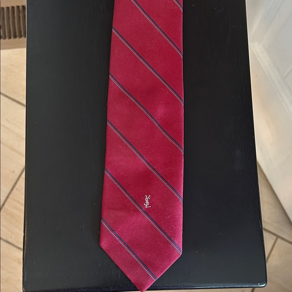 Yves Saint Laurent Burgundy Diagonal Striped Tie